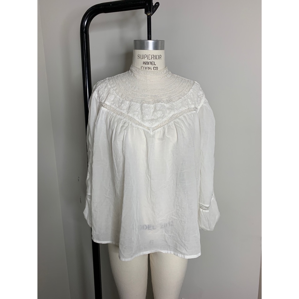 Lace Turtleneck Peasant Blouse